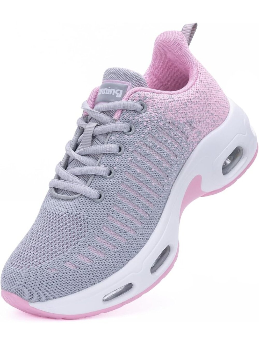 Women's Grey Pink Walking Tennis Shoes Comfort Running Sneakers Breathable
